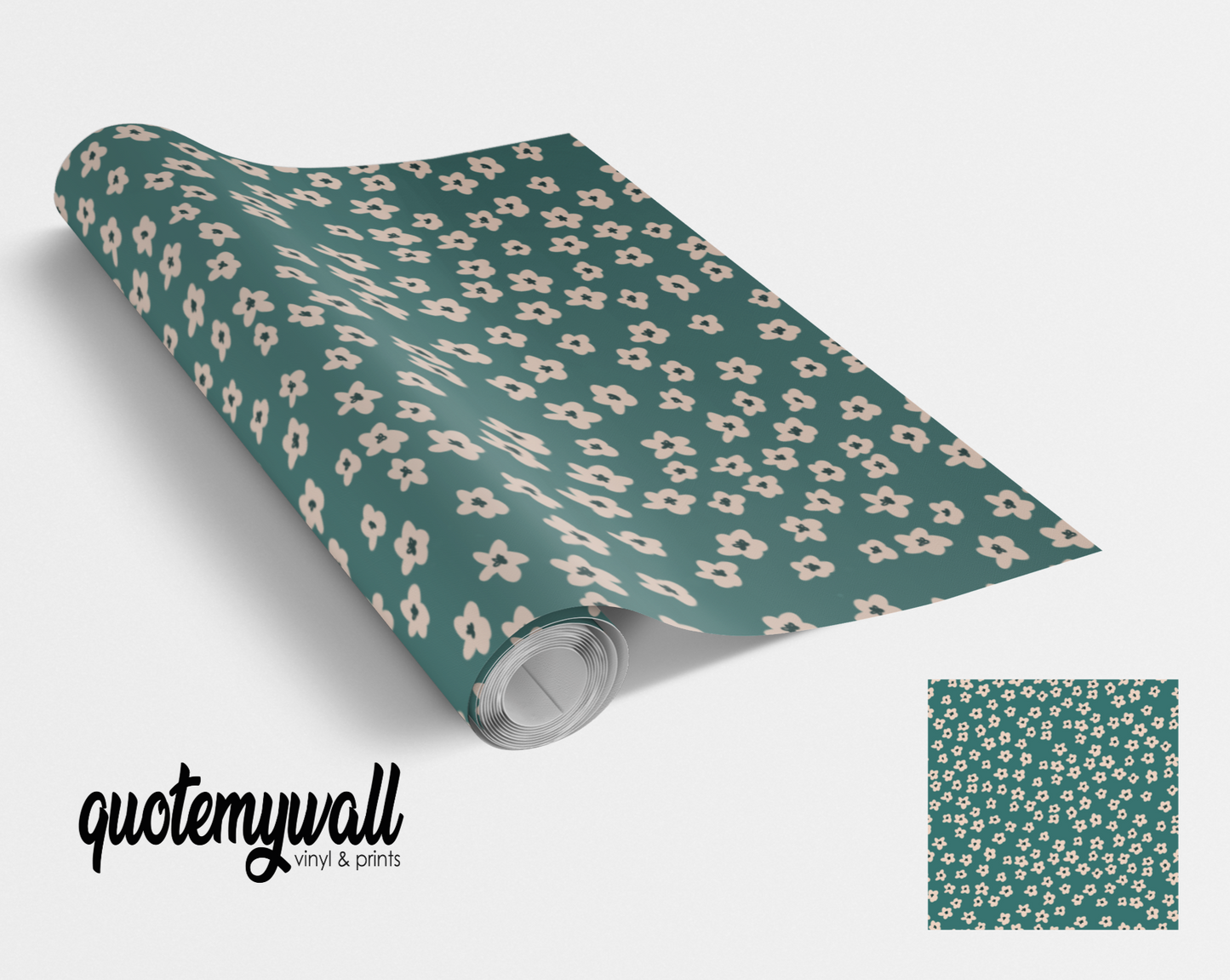 Teal Ditsy Daisies Vinyl Furniture Wrap