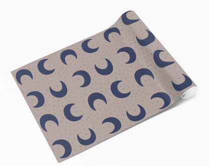 Beige/Navy Moon Crescents Circles Self Adhesive Vinyl