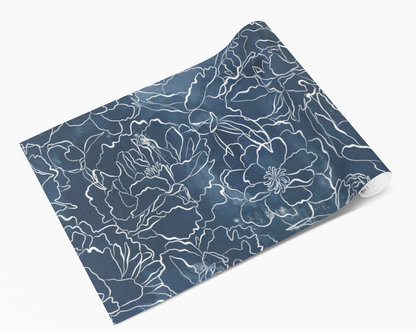 Navy Squiggle Flowers Self Adhesive Vinyl