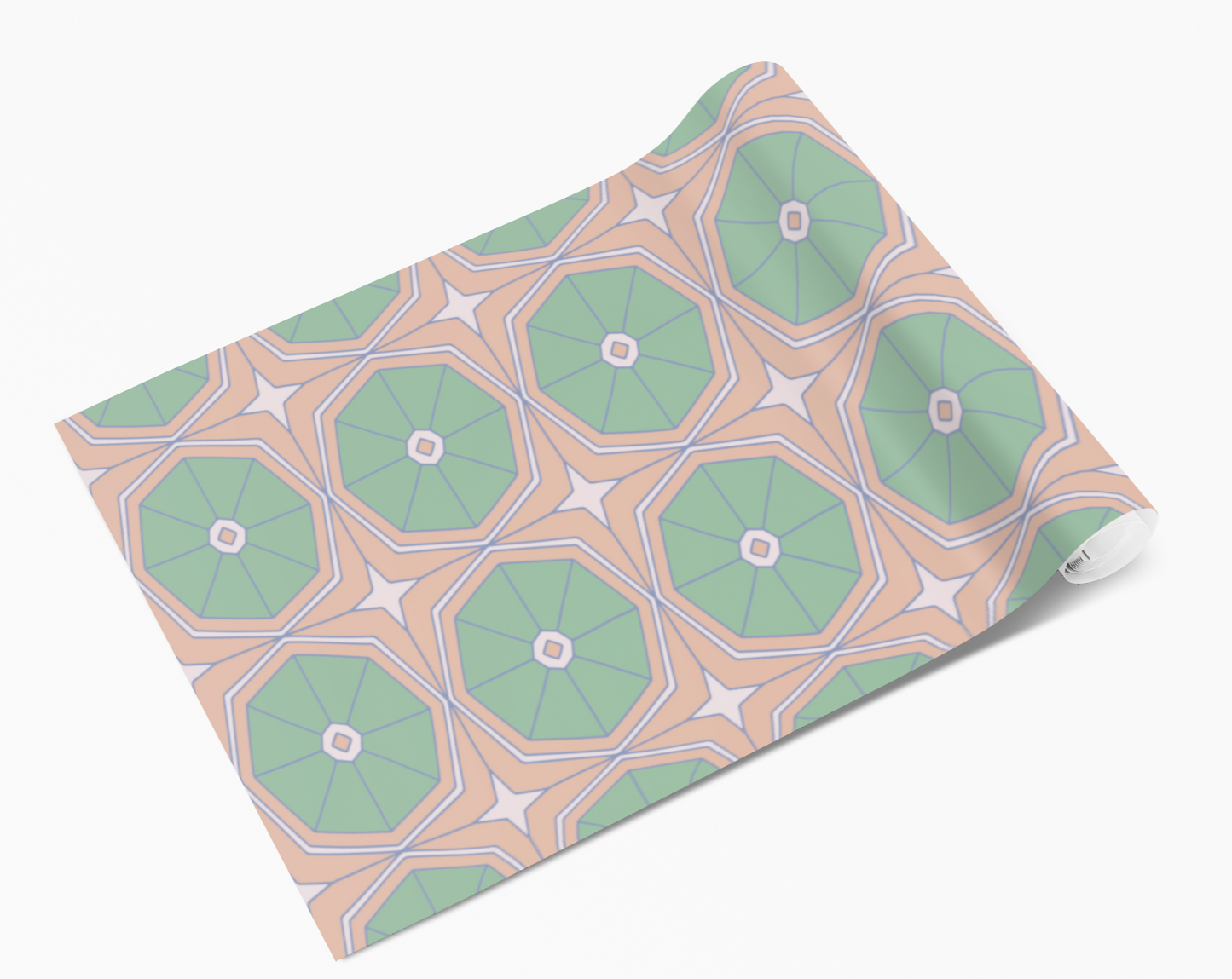 Orange/Green Octagon Kaleidoscope Vinyl Furniture Wrap