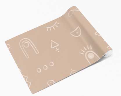 Pale Brown Hand Doodled Symbols Vinyl Furniture Sticker