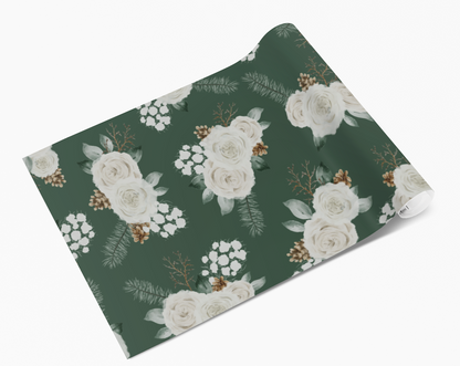 Forest Green & Cream Winter Rose Posy Self Adhesive Vinyl