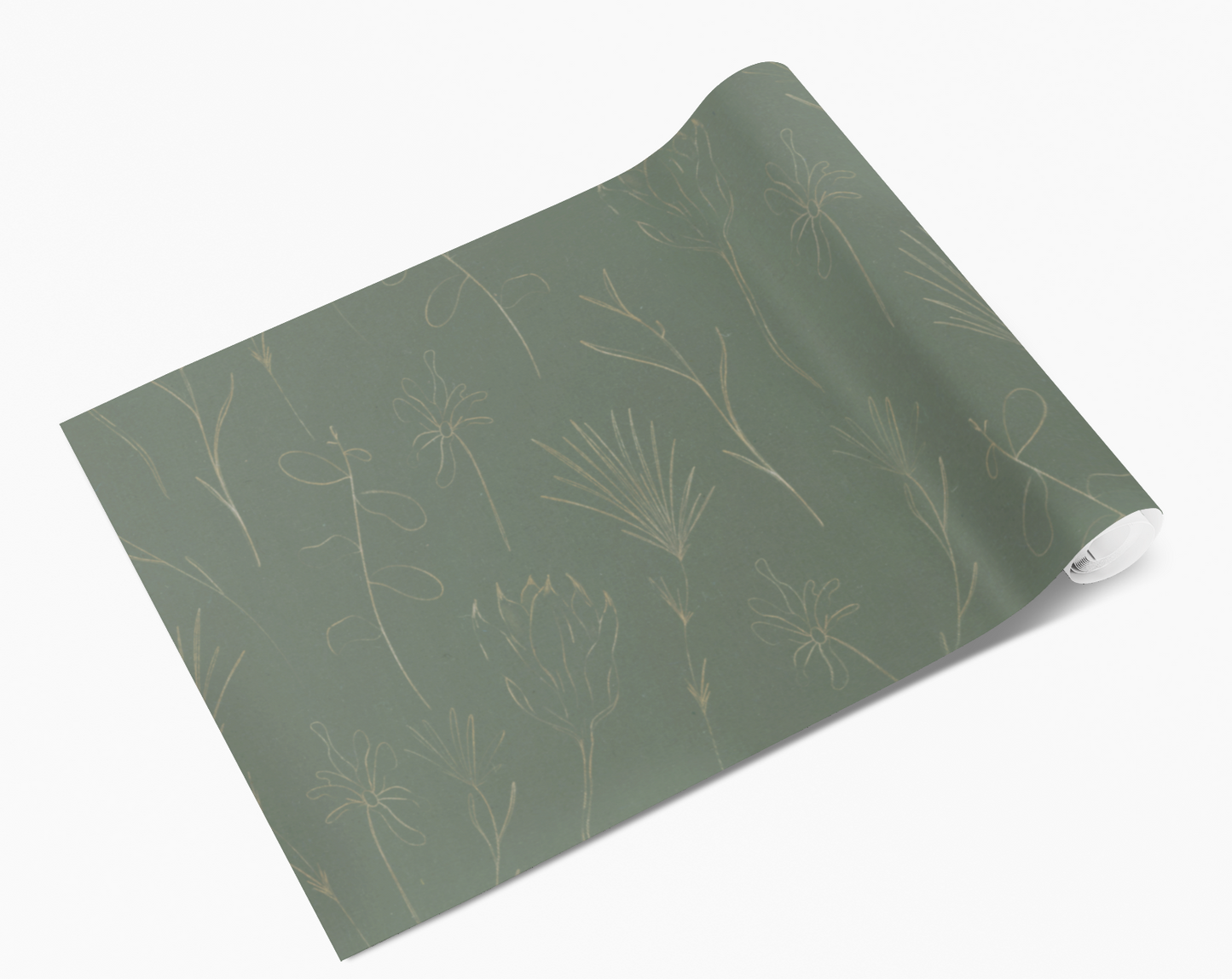 Khaki Green Floral Leaf Outlines Vinyl Furniture Sticker