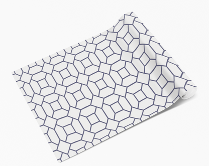 White & Blue Geometric Tile Pattern Self Adhesive Vinyl