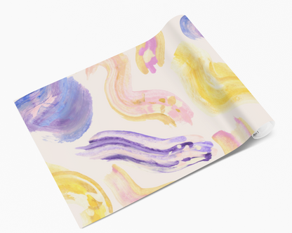 Purple Yellow Pastel Brush Stroke Watercolour Swirls Self Adhesive Wrap