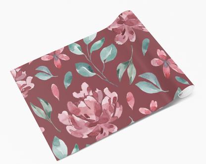 Burgundy Floral Painted Flowers Self Adhesive Vinyl