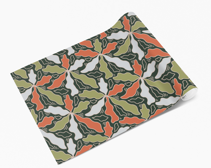 Green & Orange Wiggly Leaf Flowers Vinyl Furniture Sticker