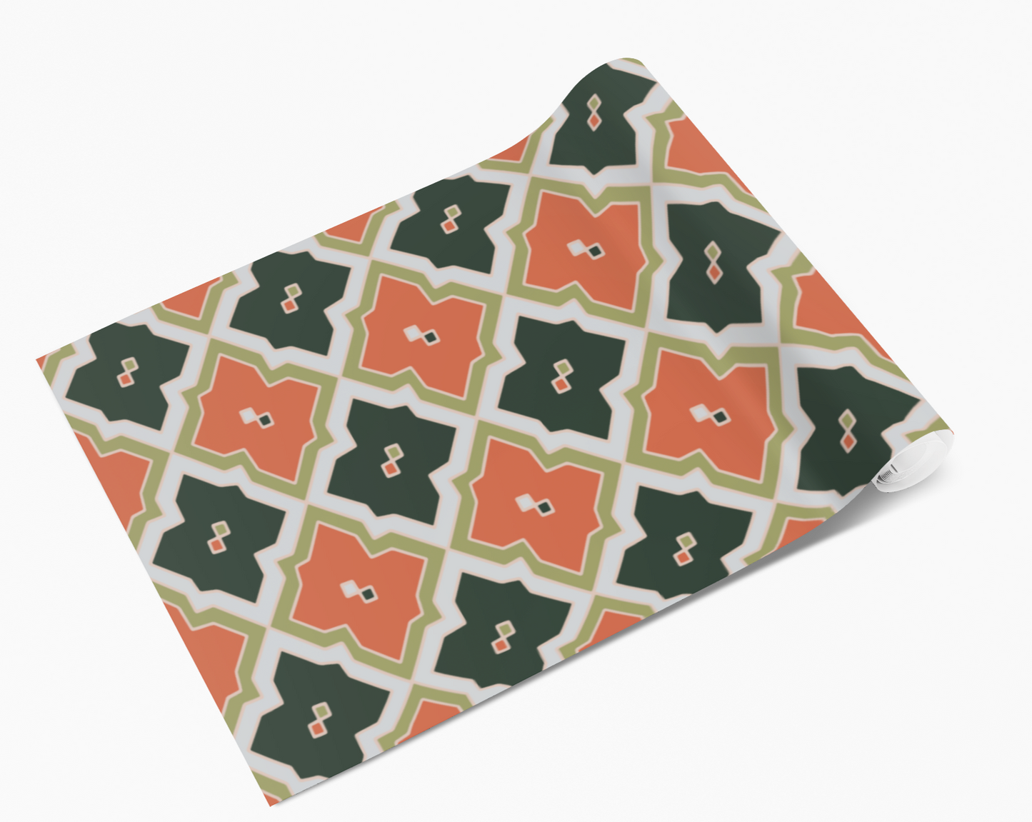 Forest Green & Orange Geometric Tiles Vinyl Furniture Wrap