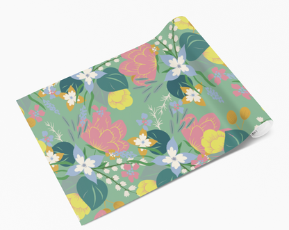 Pastel Green Spring Flowers Self Adhesive Vinyl