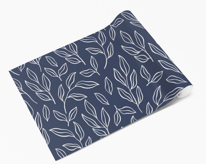 Navy White Hand Drawn Leaves Pattern Furniture Vinyl Wrap