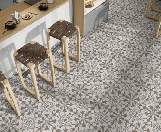 Taupe Grey Deco Pattern Floor & Tile Stickers