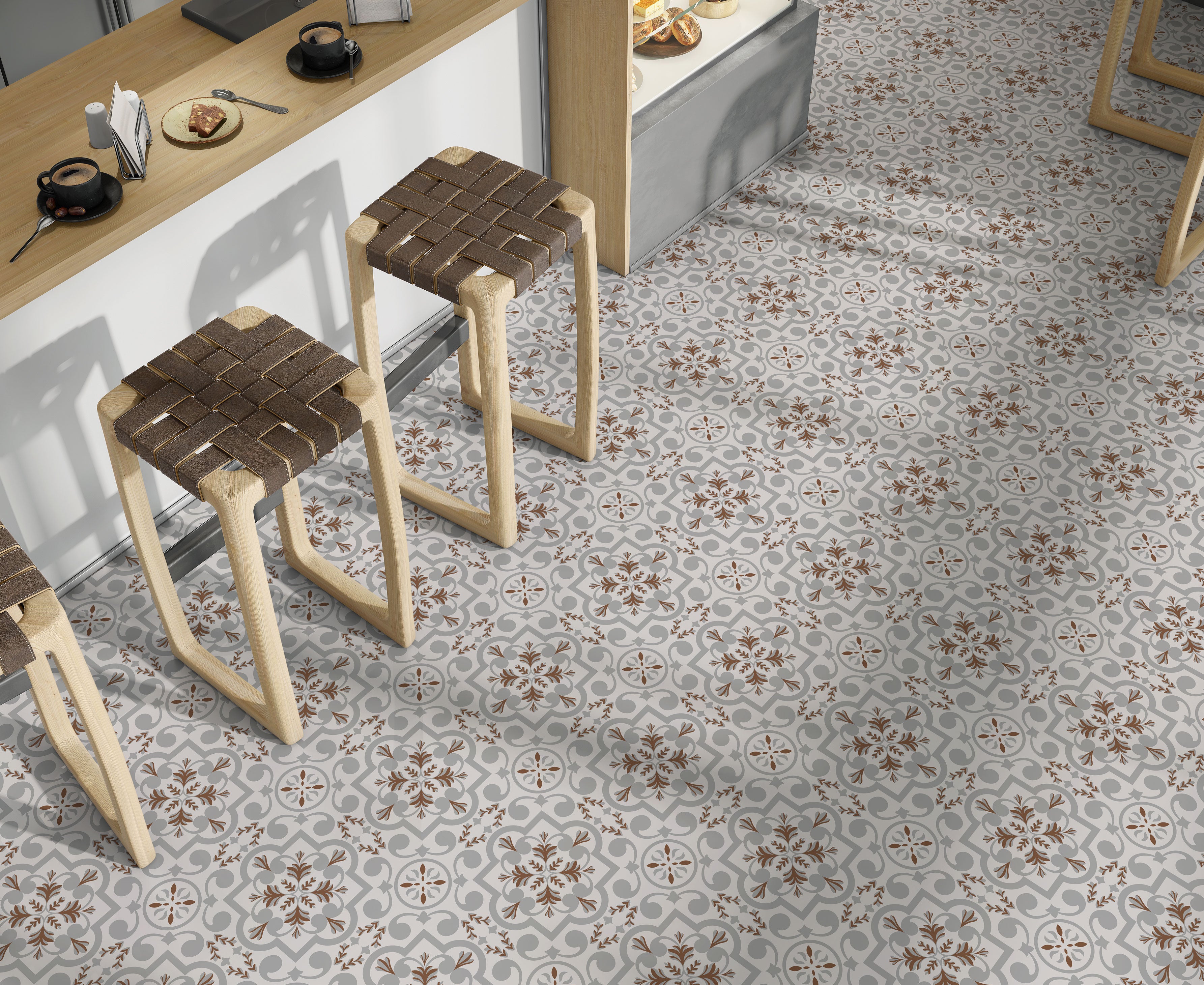 Grey Brown Geometric Floral Peel & Stick Tile Stickers