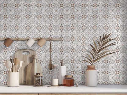 Grey Brown Geometric Floral Peel & Stick Tile Stickers