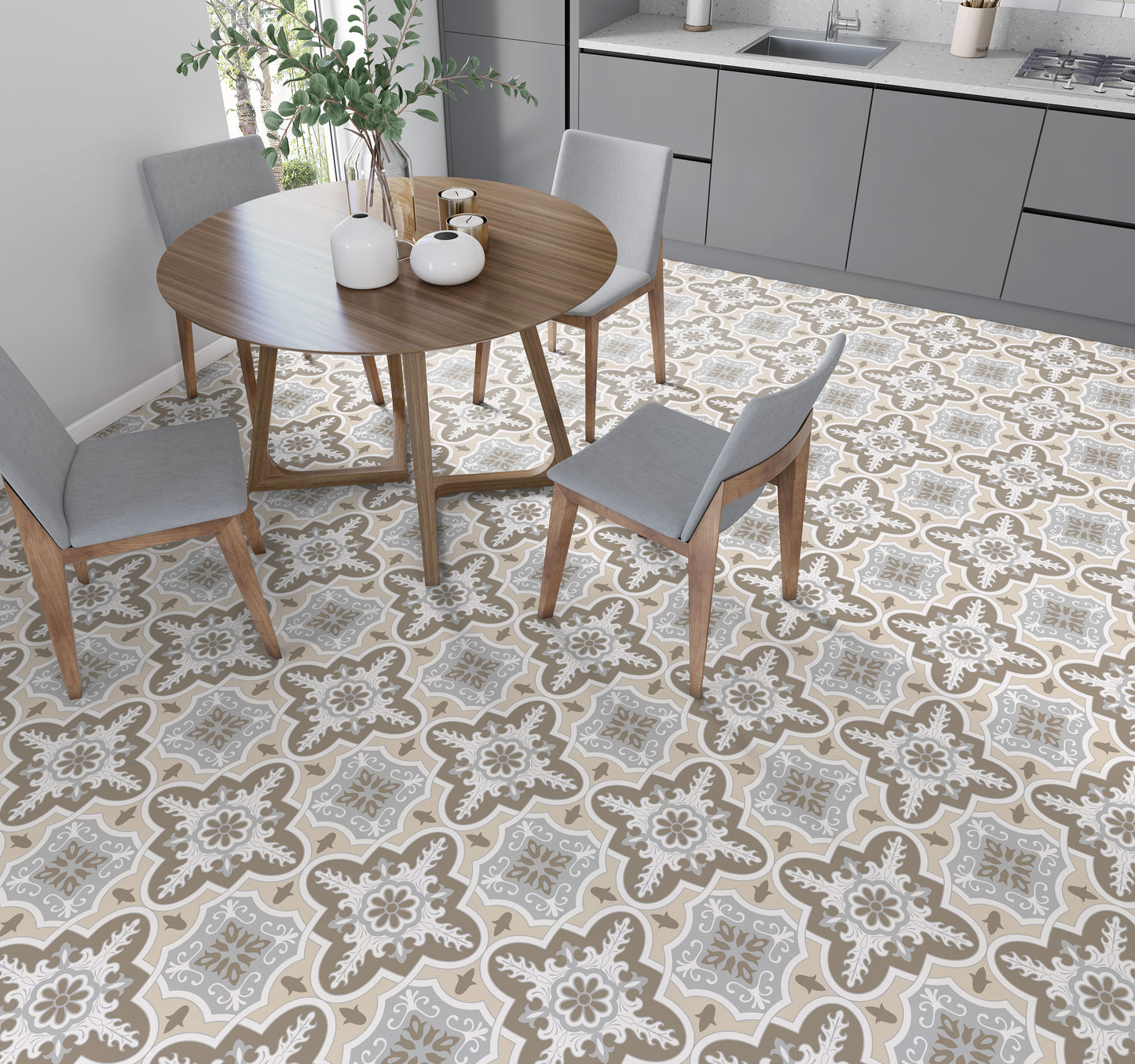 Beige Tone Interlink Design Floor & Wall Tile Stickers