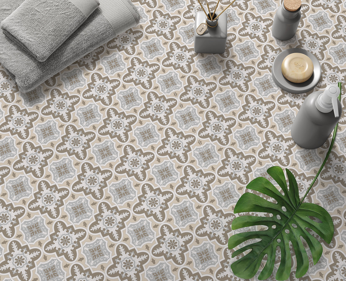Beige Tone Interlink Design Floor & Wall Tile Stickers