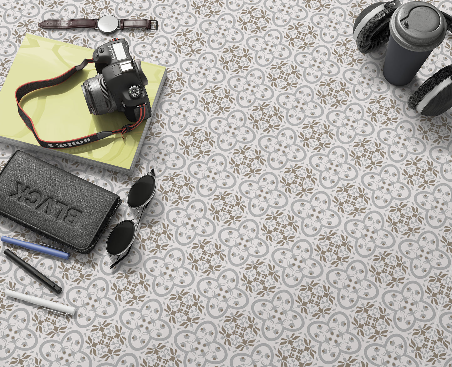 Grey Neutral Mini Flower Cross Floor & Tile Stickers