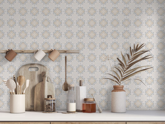 Grey Cream Linked Pattern Floor & Wall Tile Stickers