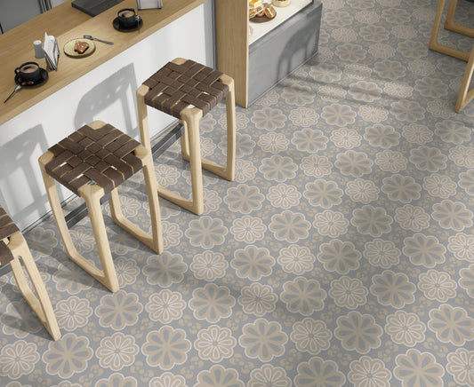 Cream Grey Flower Floor & Wall Tile Stickers