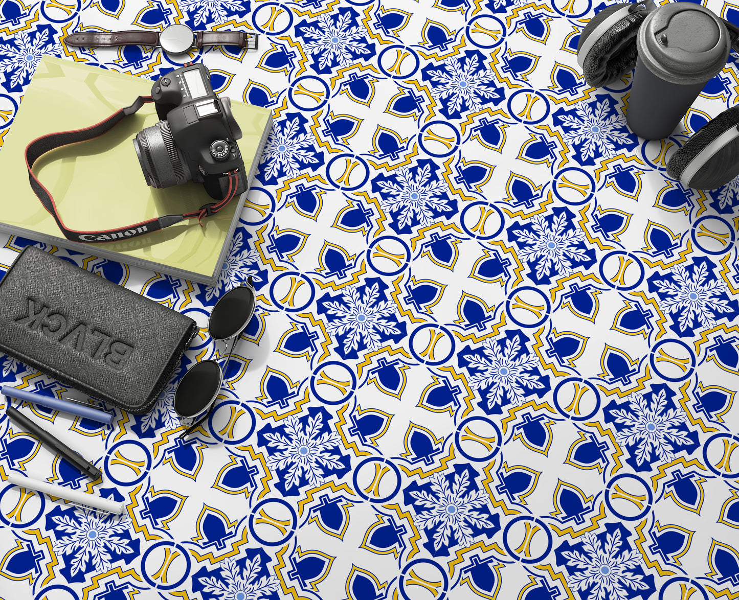 Royal Blue & Yellow Flake Deign Peel & Stick Tile Stickers