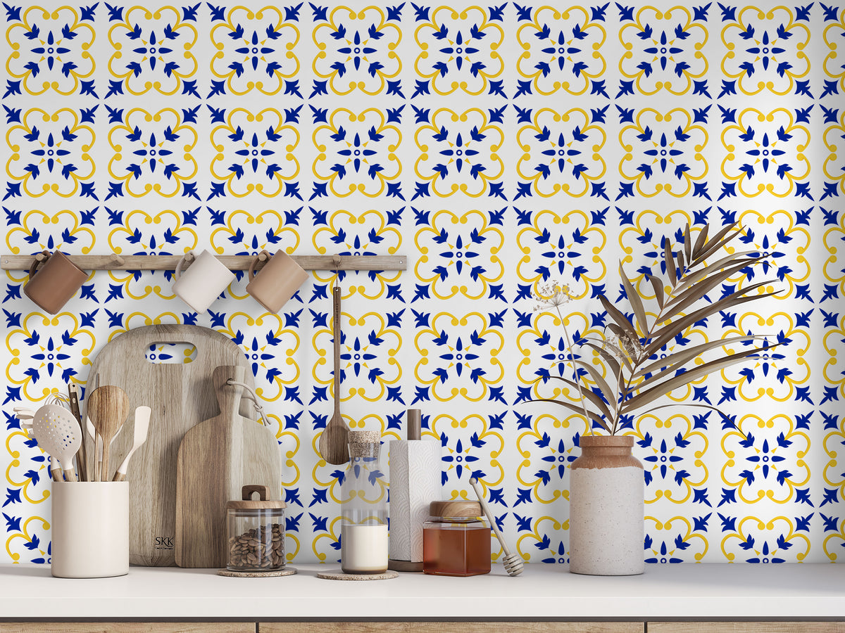 Dark Blue & Yellow Decorative Removable Tile Stickers