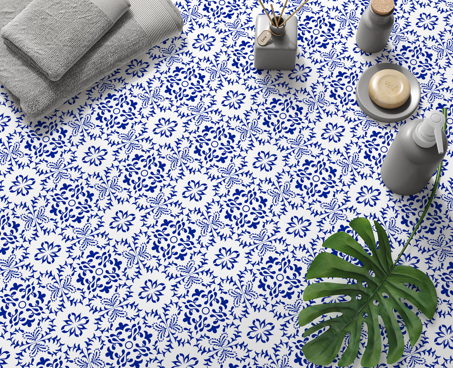Blue Decorative Flourishing Pattern Removable Tile Stickers