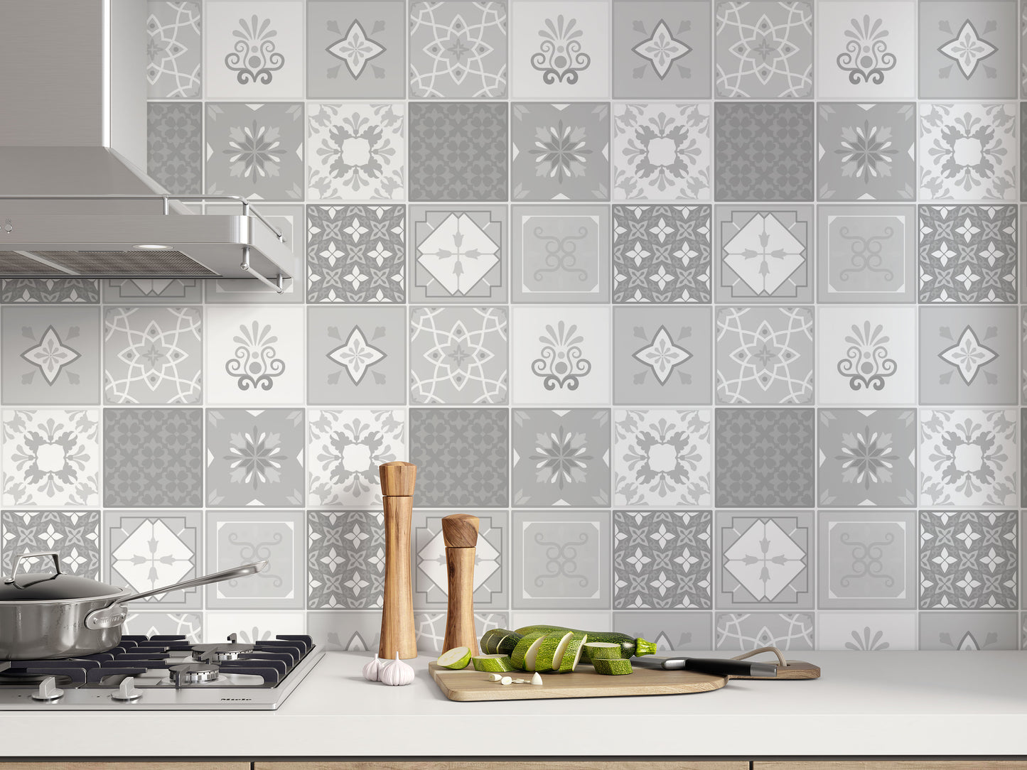 Light Grey Mixed Moroccan Mosaic Floor & Wall Tile Stickers