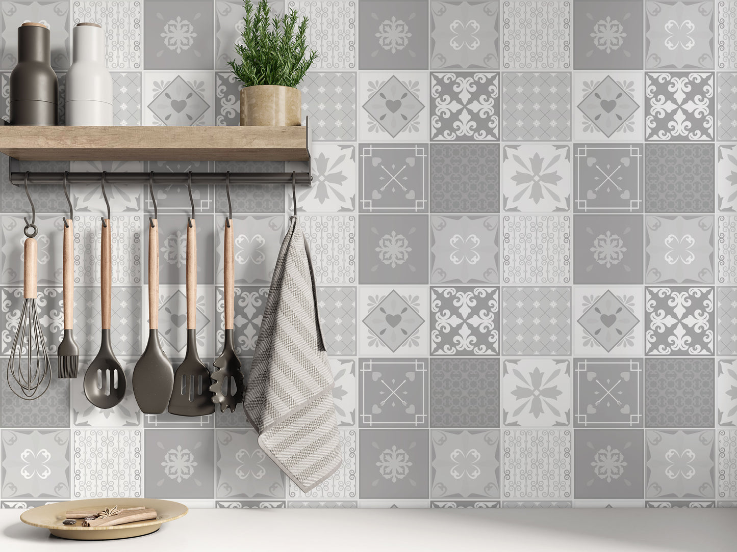 Mixed Grey Mosaic Moroccan Peel & Stick Tile Stickers