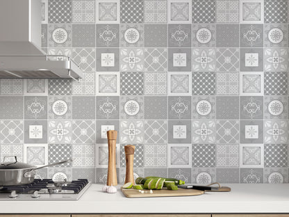 Grey Mixed Mosaic Moroccan Floor & Wall Tile Stickers