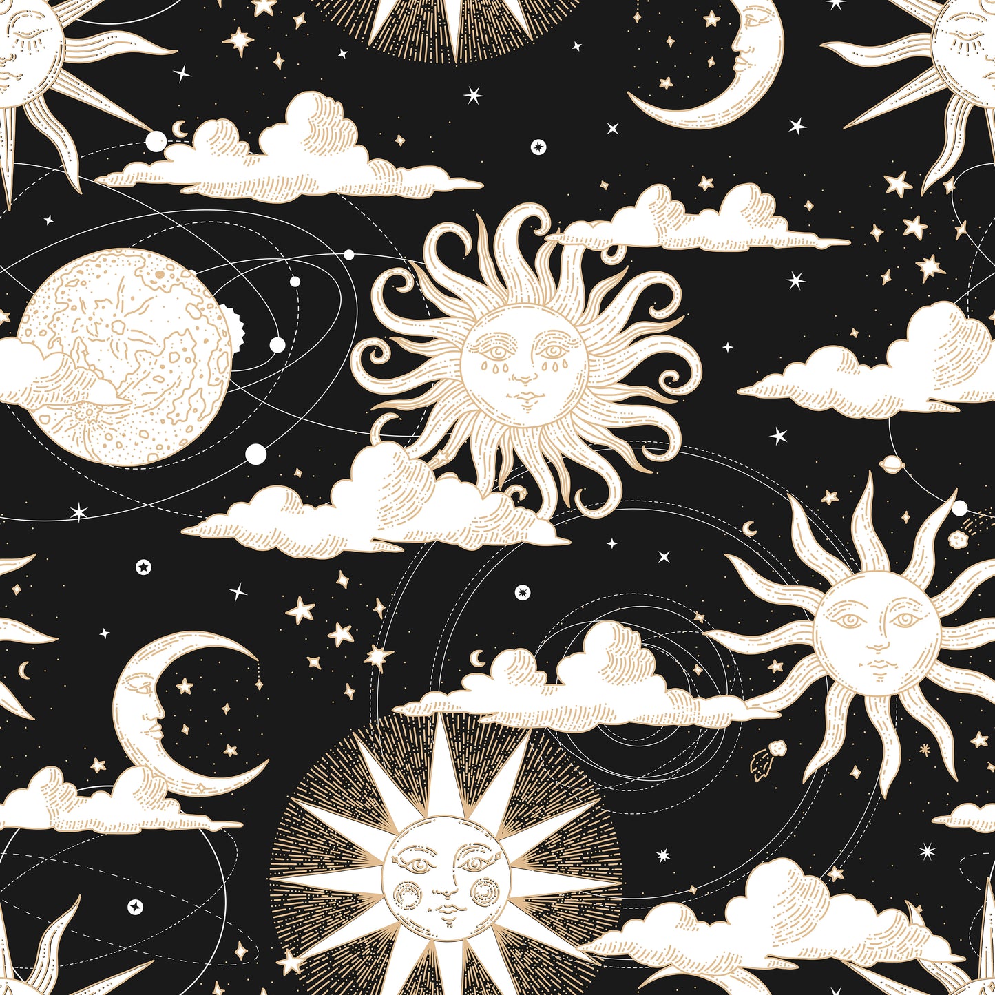 Black & White Sun Moon Cloud Earth Self Adhesive Vinyl