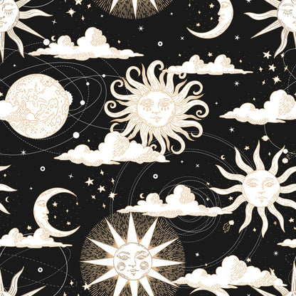 Black & White Sun Moon Cloud Earth Self Adhesive Vinyl