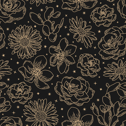 Black & Yellow Flower Outlines Self Adhesive Vinyl