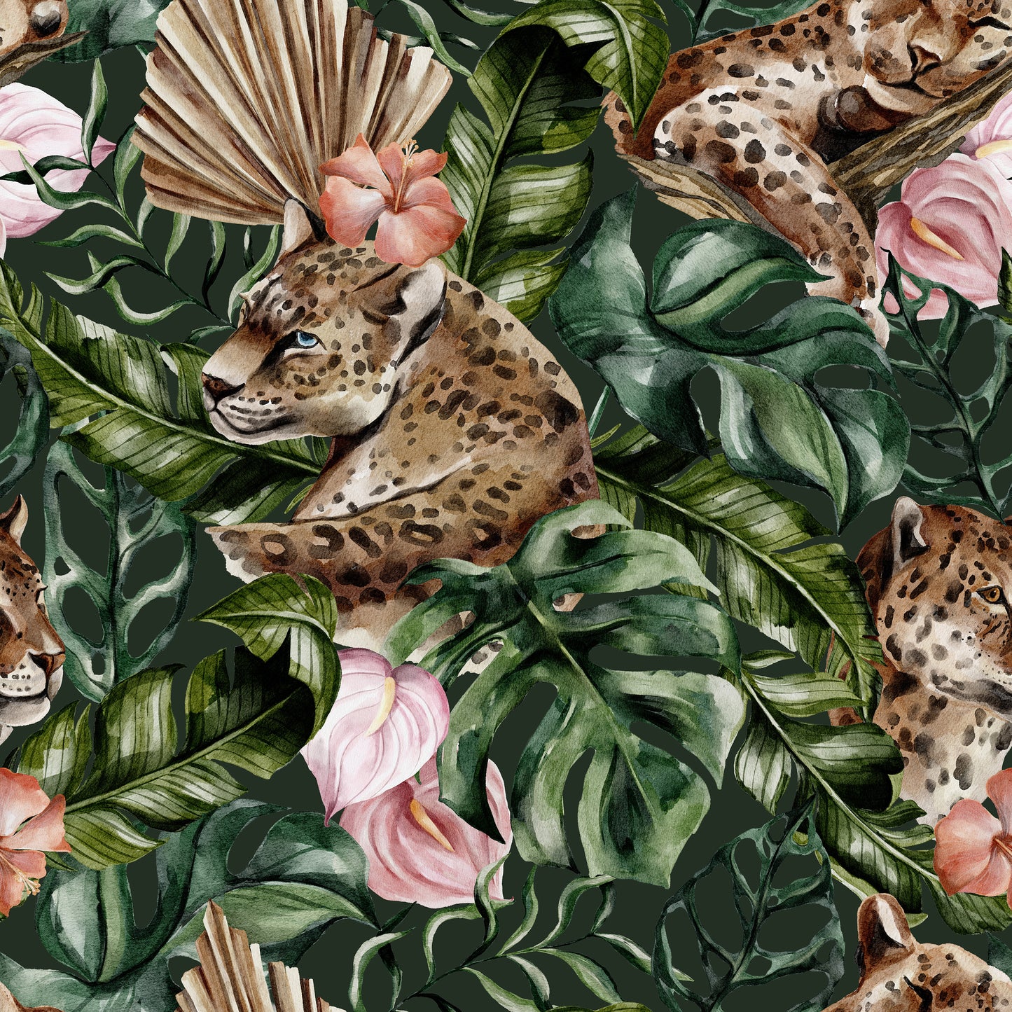Tropical Plants Jungle leaves Leopard Self Adhesive Vinyl
