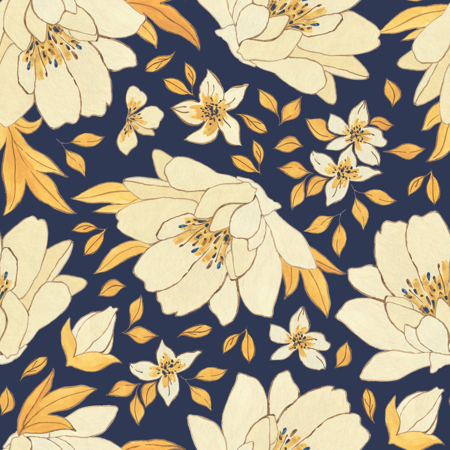 Cream Floral Navy Flowers Vinyl Furniture Wrap