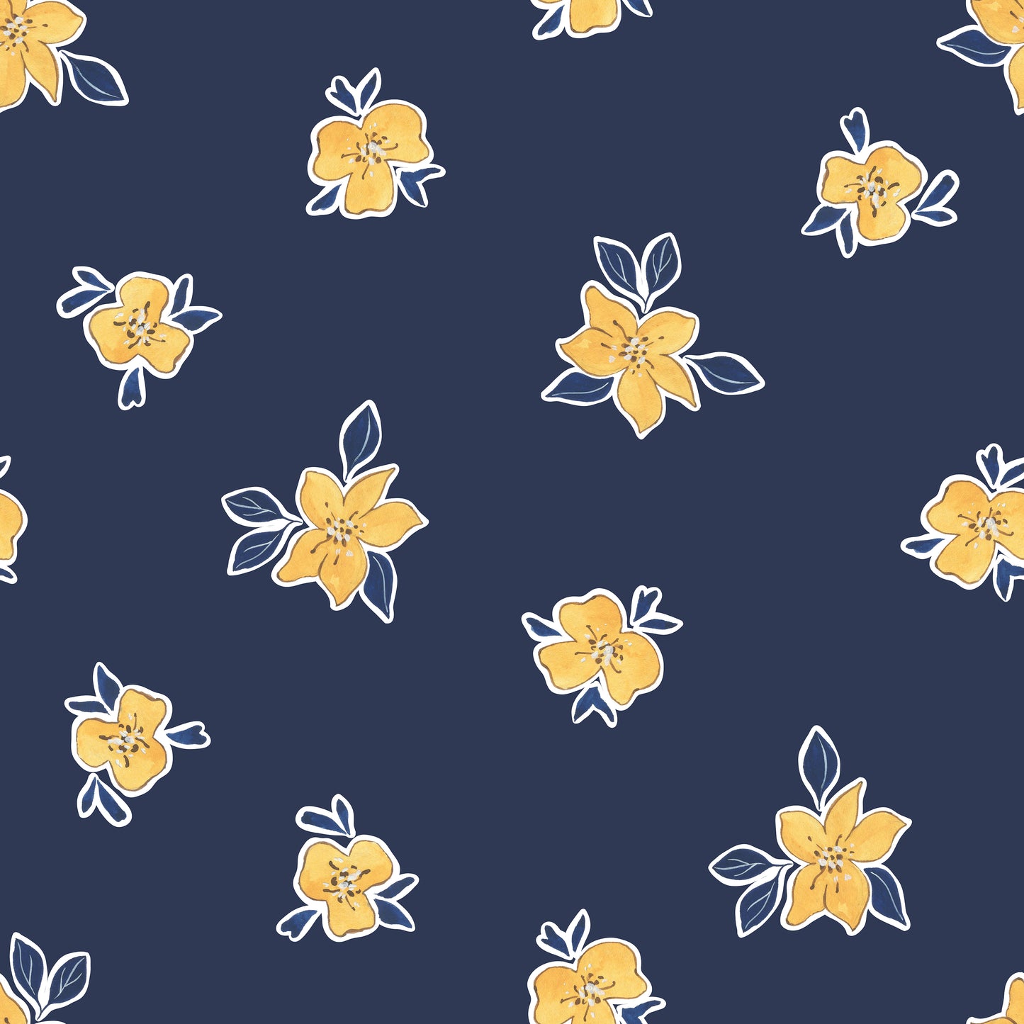 Navy Mini Yellow Flowers Cream Floral Flowers Self Adhesive Vinyl Wrap