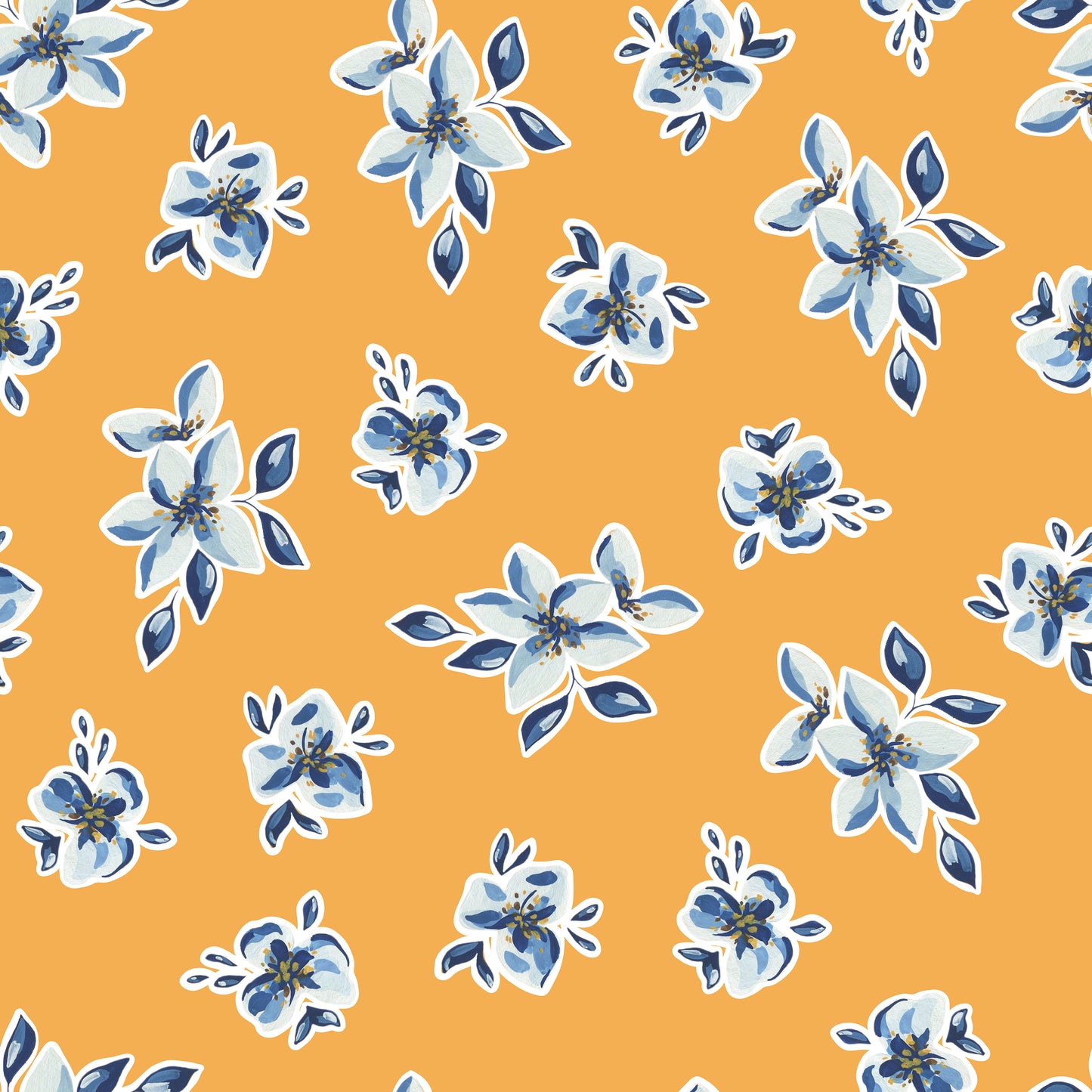 Yellow Small Flowers Navy Petals Floral Flowers Self Adhesive Wrap