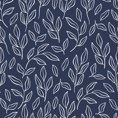 Navy White Hand Drawn Leaves Pattern Furniture Vinyl Wrap