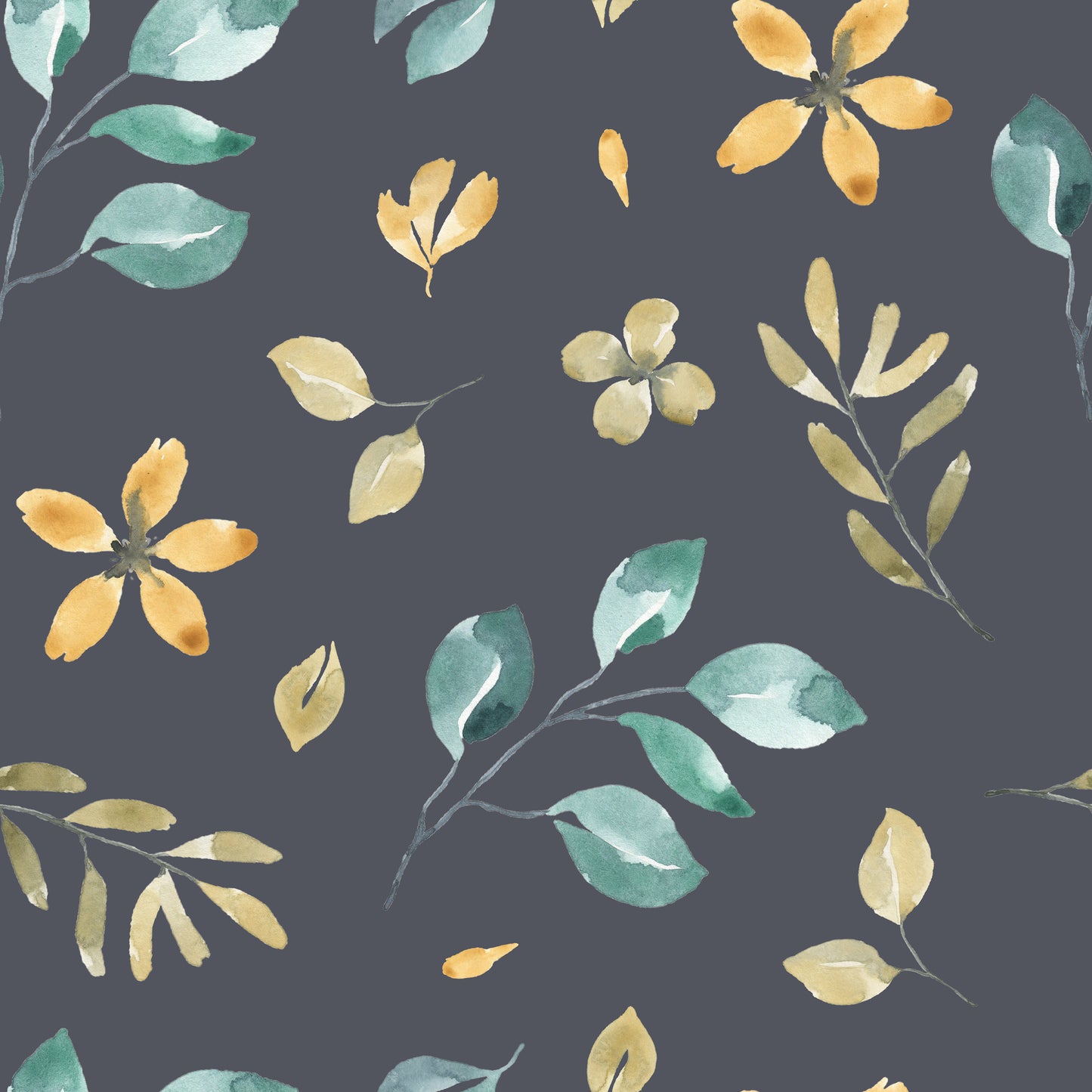 Grey Mint & Yellow Blossom Flowers Self Adhesive Vinyl
