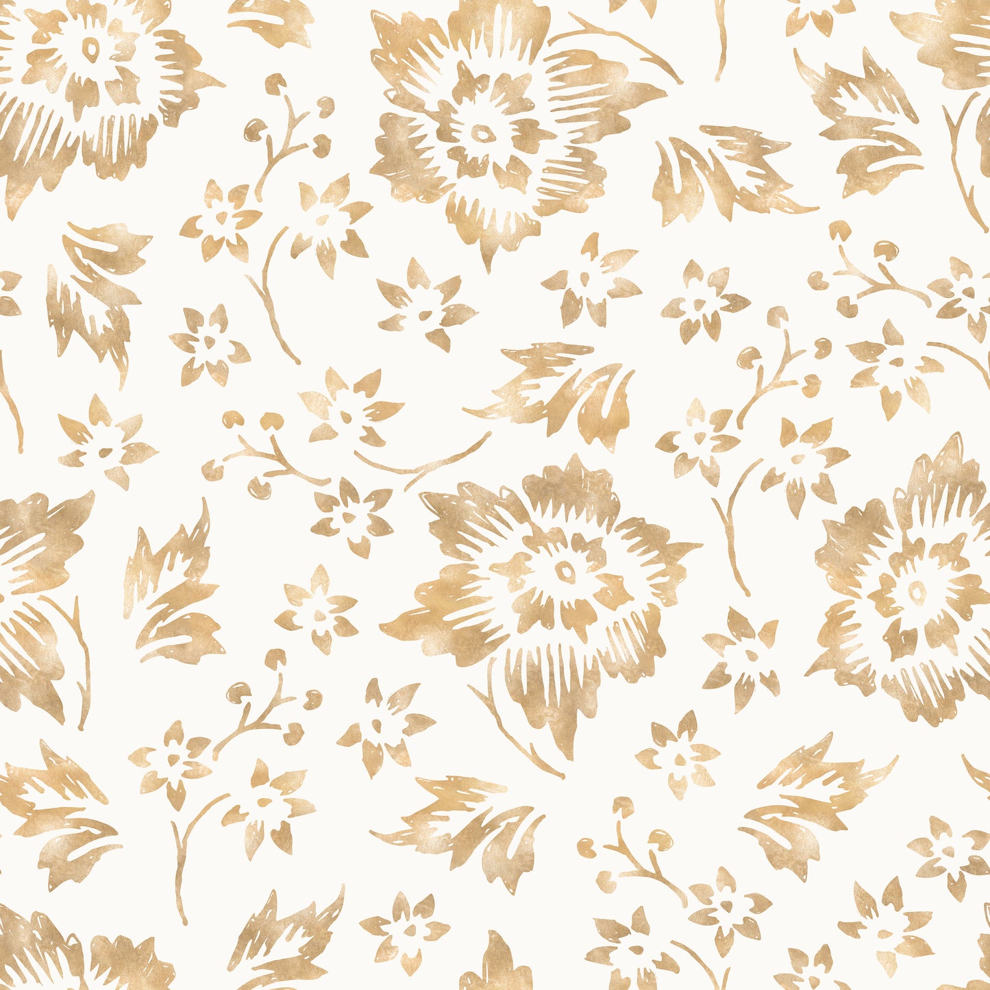 Beige Painted Flowers Beige Self Adhesive Vinyl