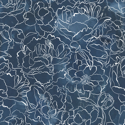 Navy Squiggle Flowers Self Adhesive Vinyl