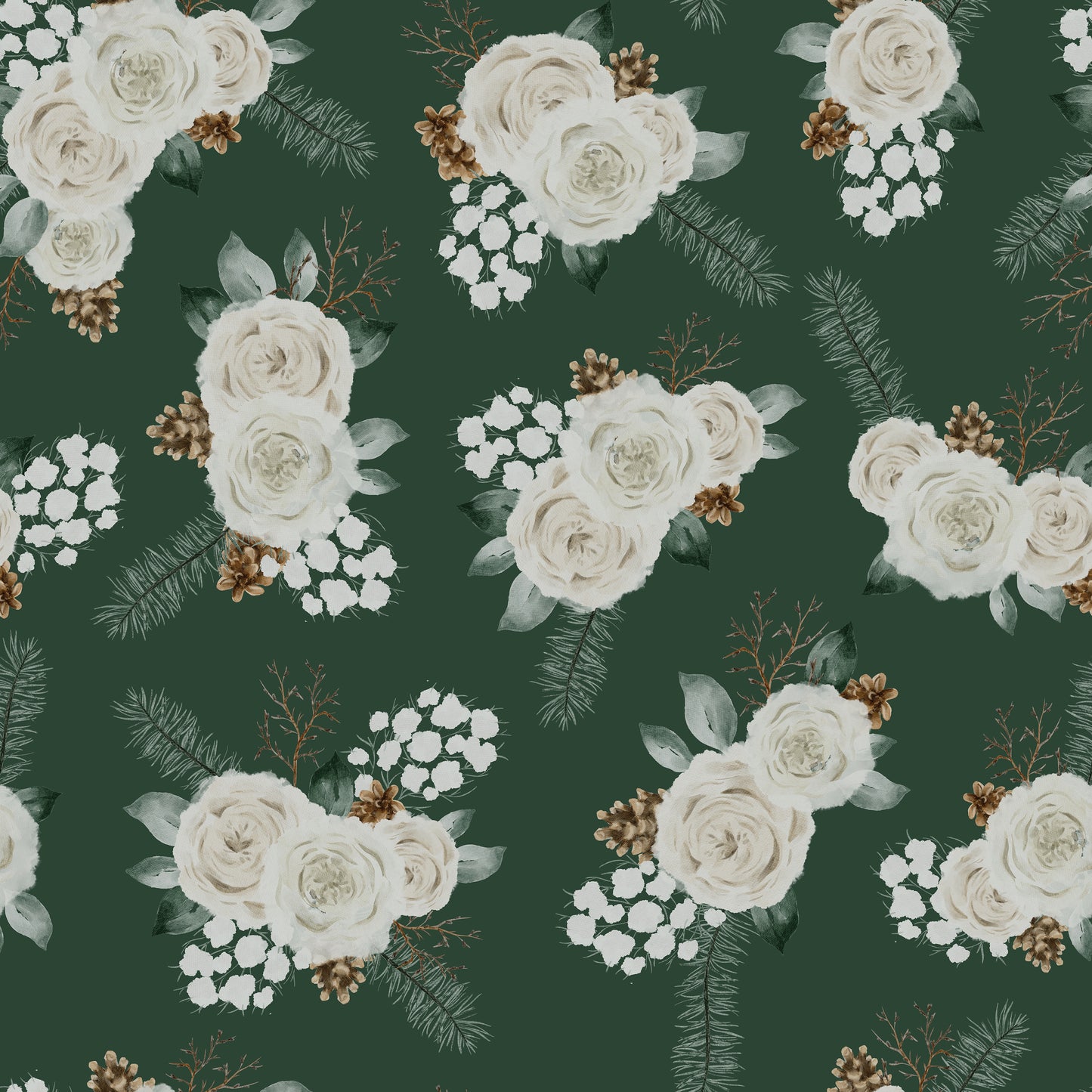 Forest Green & Cream Winter Rose Posy Self Adhesive Vinyl