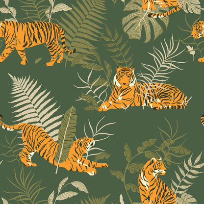 Exotic Tiger Print Jungle Leaves Self Adhesive Vinyl