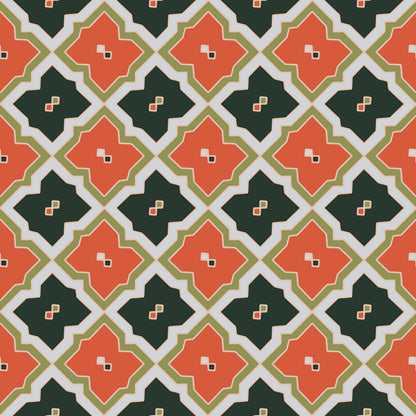 Forest Green & Orange Geometric Tiles Vinyl Furniture Wrap