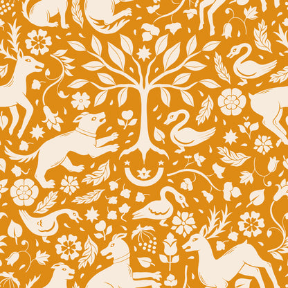 Mustard Yellow Dog Stag Swan Tree Scene Vinyl Furniture Wrap