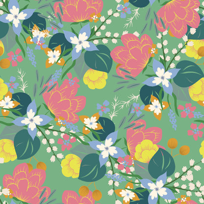 Pastel Green Spring Flowers Self Adhesive Vinyl