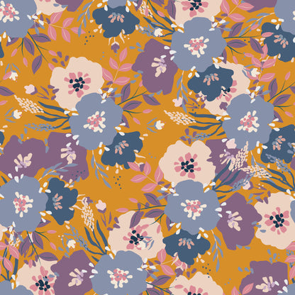 Mustard Yellow Colourful Blossoms Self Adhesive Vinyl