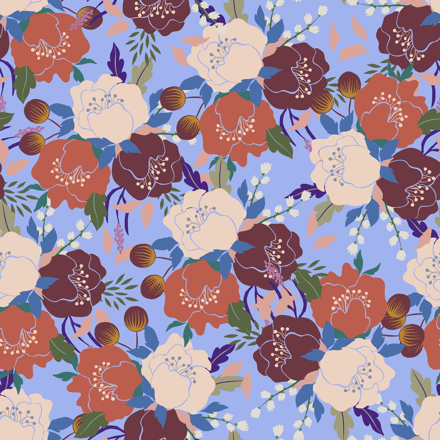 Pastel Blue Spring Floral Blooms Self Adhesive Vinyl
