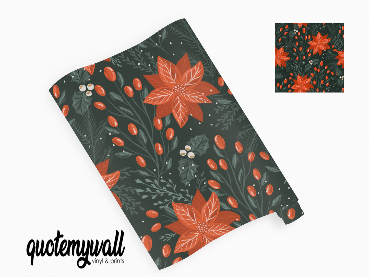 Holly Berries Poinsettia Self Adhesive Vinyl