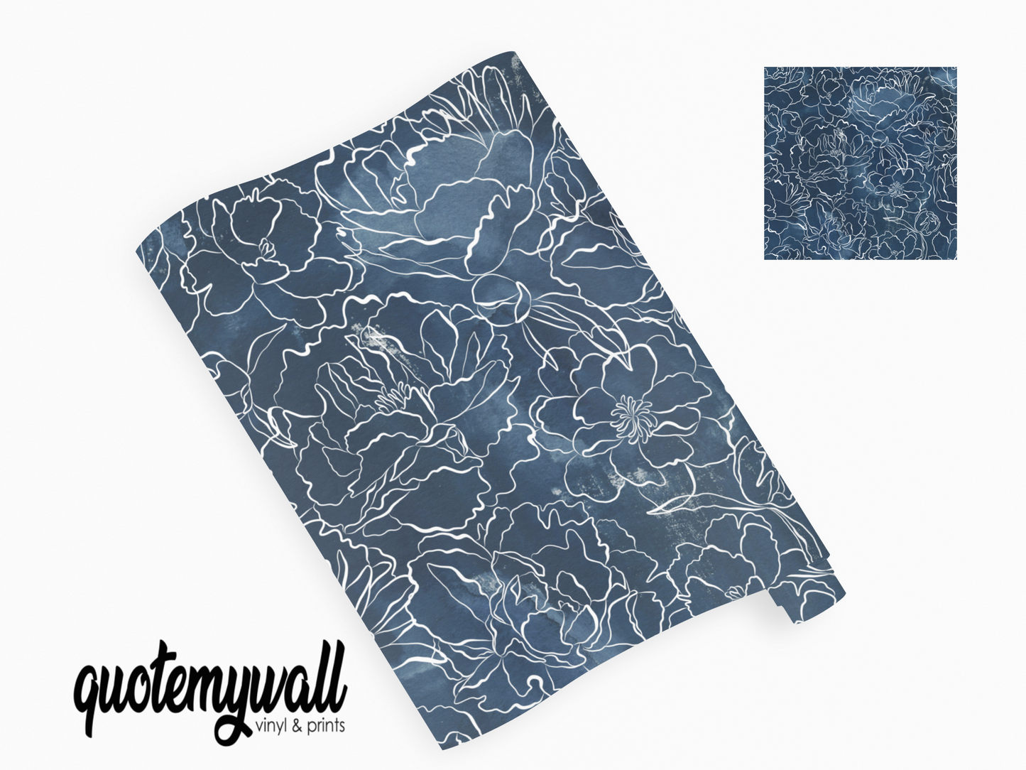 Navy Squiggle Flowers Self Adhesive Vinyl