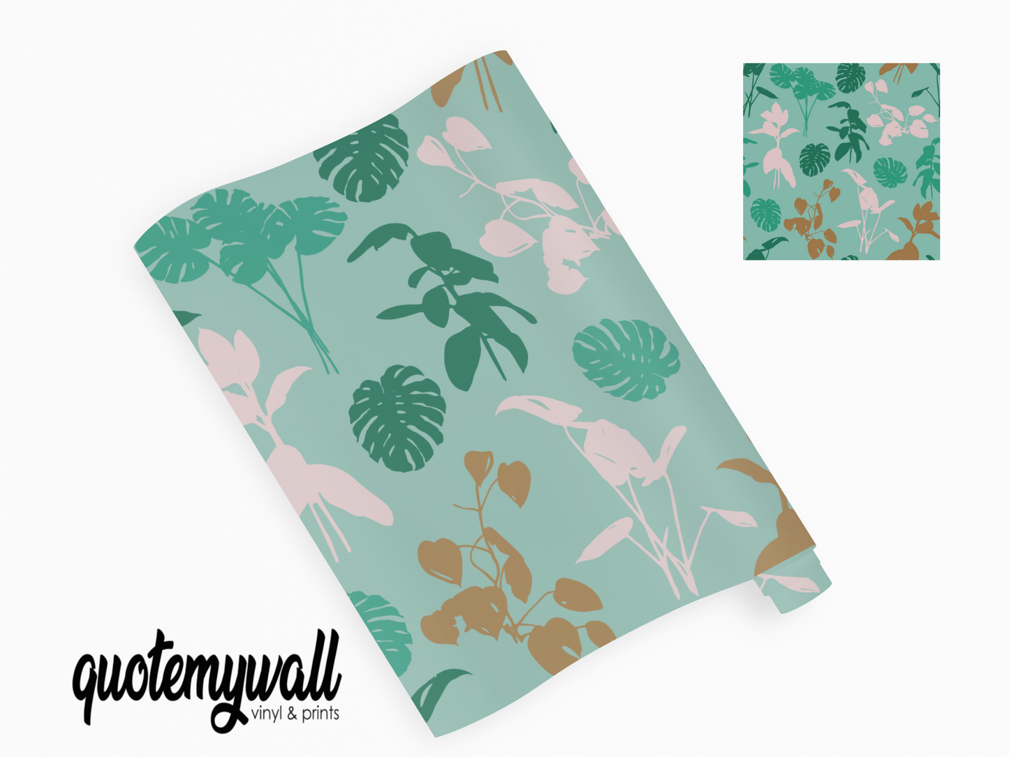 Mint Green Tropical Print Vinyl Furniture Sticker