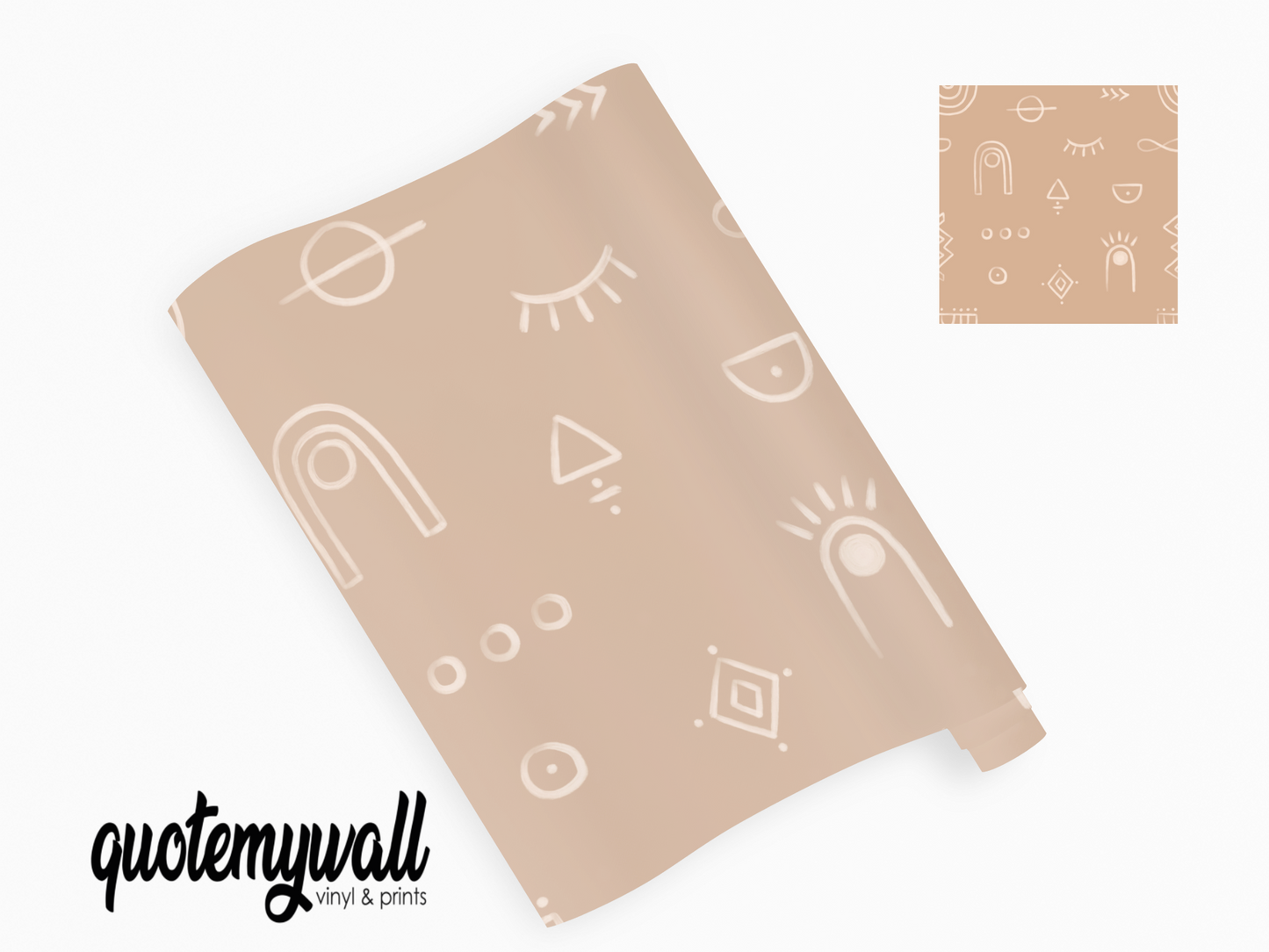 Pale Brown Hand Doodled Symbols Vinyl Furniture Sticker